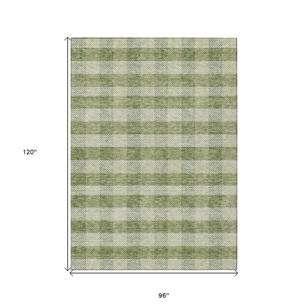 HomeRoots 5' Indoor Outdoor Area Rug - Stylish Green Plaid Design, Machine Washable, Durable for High-Traffic Areas 8' X 10' 595478