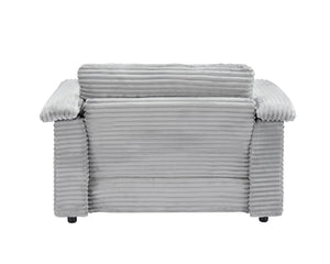 English Elm 47.24-inch corduroy armchair with storage ottoman and USB ports, spring seat, solid wood frame lounge Gray W3356S00021