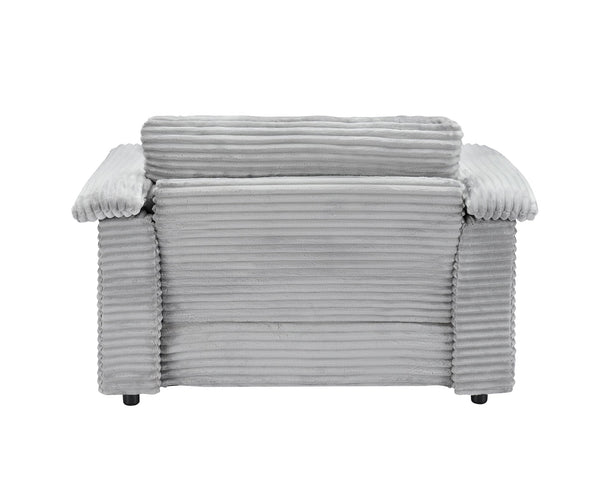 English Elm 47.24-inch corduroy armchair with storage ottoman and USB ports, spring seat, solid wood frame lounge Gray W3356S00021