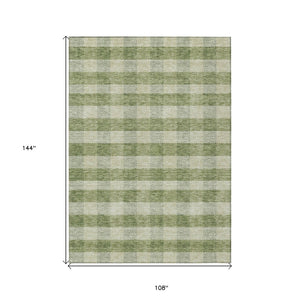 HomeRoots 9' X 12' Washable Green Plaid Area Rug – Durable Indoor/Outdoor Charm for High-Traffic Spaces 595479