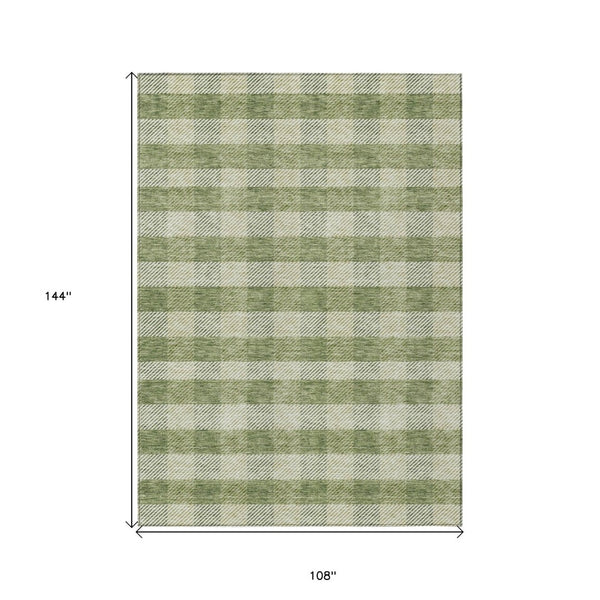 HomeRoots 9' X 12' Washable Green Plaid Area Rug – Durable Indoor/Outdoor Charm for High-Traffic Spaces 595479