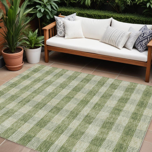 HomeRoots 9' X 12' Washable Green Plaid Area Rug – Durable Indoor/Outdoor Charm for High-Traffic Spaces 595479
