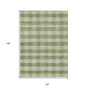 HomeRoots 5' Indoor Outdoor Area Rug - Stylish Green Plaid Design, Machine Washable, Durable for High-Traffic Areas 10' X 14' 595480