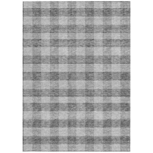 HomeRoots 5' Stylish Gray and Charcoal Plaid Washable Area Rug - Perfect for Indoor and Outdoor Spaces 5' X 8' 595482