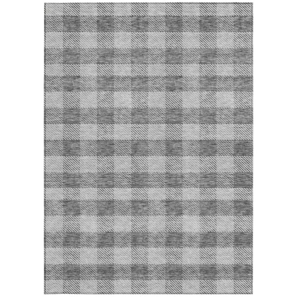HomeRoots 5' Stylish Gray and Charcoal Plaid Washable Area Rug - Perfect for Indoor and Outdoor Spaces 5' X 8' 595482