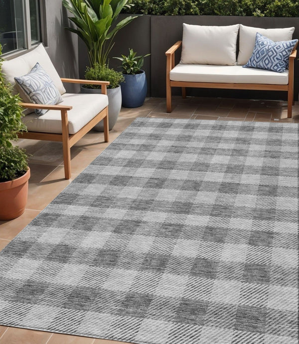 HomeRoots 5' Stylish Gray and Charcoal Plaid Washable Area Rug - Perfect for Indoor and Outdoor Spaces 5' X 8' 595482