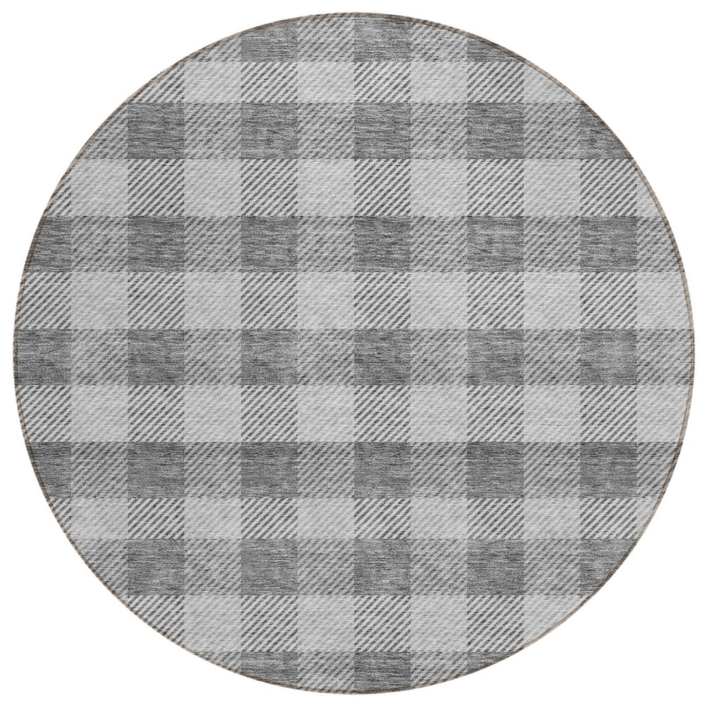 HomeRoots 5' Stylish Gray and Charcoal Plaid Washable Area Rug - Perfect for Indoor and Outdoor Spaces 8' Round 595483