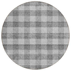 HomeRoots 5' Stylish Gray and Charcoal Plaid Washable Area Rug - Perfect for Indoor and Outdoor Spaces 8' Round 595483