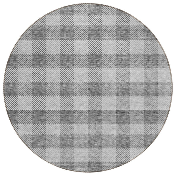 HomeRoots 5' Stylish Gray and Charcoal Plaid Washable Area Rug - Perfect for Indoor and Outdoor Spaces 8' Round 595483