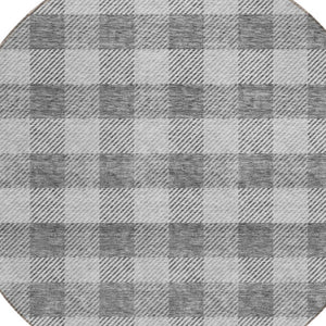 HomeRoots 5' Stylish Gray and Charcoal Plaid Washable Area Rug - Perfect for Indoor and Outdoor Spaces 8' Round 595483