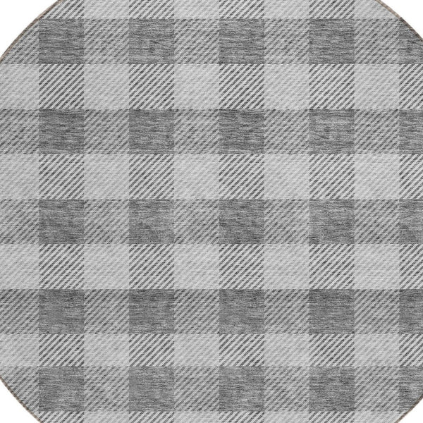 HomeRoots 5' Stylish Gray and Charcoal Plaid Washable Area Rug - Perfect for Indoor and Outdoor Spaces 8' Round 595483