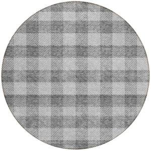 HomeRoots 5' Stylish Gray and Charcoal Plaid Washable Area Rug - Perfect for Indoor and Outdoor Spaces 8' Round 595483