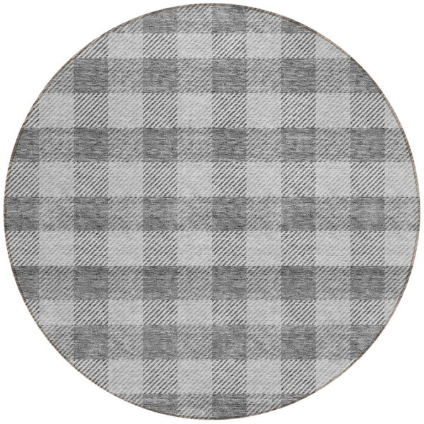 HomeRoots 5' Stylish Gray and Charcoal Plaid Washable Area Rug - Perfect for Indoor and Outdoor Spaces 8' Round 595483