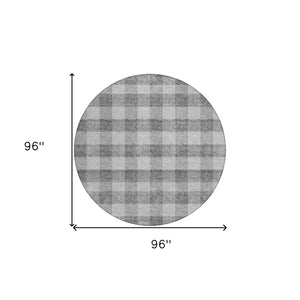 HomeRoots 5' Stylish Gray and Charcoal Plaid Washable Area Rug - Perfect for Indoor and Outdoor Spaces 8' Round 595483