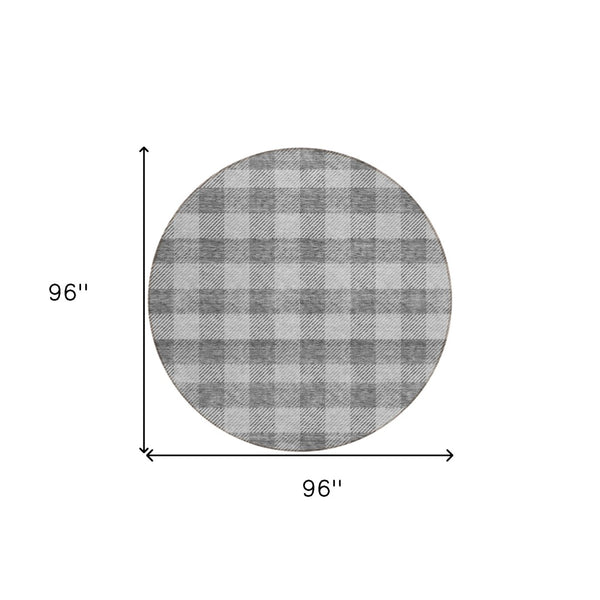 HomeRoots 5' Stylish Gray and Charcoal Plaid Washable Area Rug - Perfect for Indoor and Outdoor Spaces 8' Round 595483