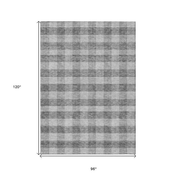 HomeRoots 5' Stylish Gray and Charcoal Plaid Washable Area Rug - Perfect for Indoor and Outdoor Spaces 8' X 10' 595484