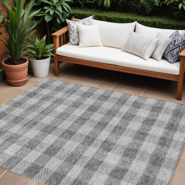 HomeRoots 5' Stylish Gray and Charcoal Plaid Washable Area Rug - Perfect for Indoor and Outdoor Spaces 8' X 10' 595484