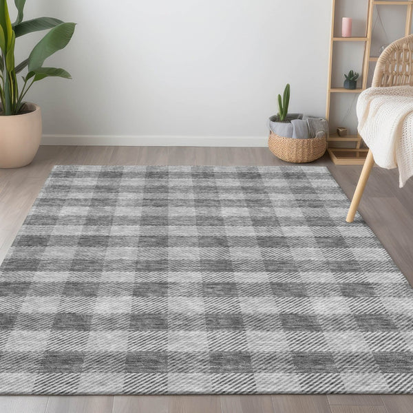 HomeRoots 5' Stylish Gray and Charcoal Plaid Washable Area Rug - Perfect for Indoor and Outdoor Spaces 8' X 10' 595484