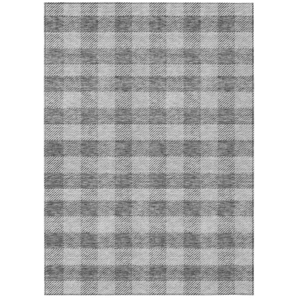 HomeRoots 9' Gray and Charcoal Plaid Area Rug – Washable, Durable, Indoor/Outdoor Use for Stylish Spaces 595485
