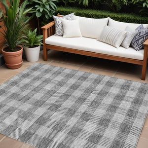 HomeRoots 5' Stylish Gray and Charcoal Plaid Washable Area Rug - Perfect for Indoor and Outdoor Spaces 10' X 14' 595486