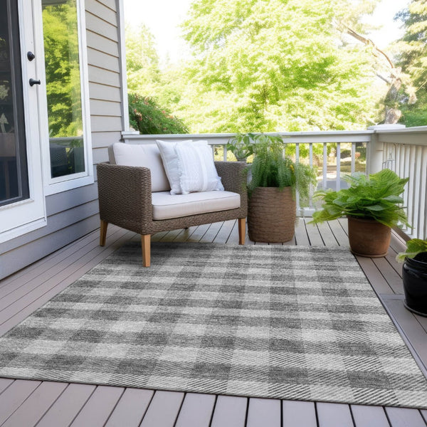 HomeRoots 5' Stylish Gray and Charcoal Plaid Washable Area Rug - Perfect for Indoor and Outdoor Spaces 10' X 14' 595486