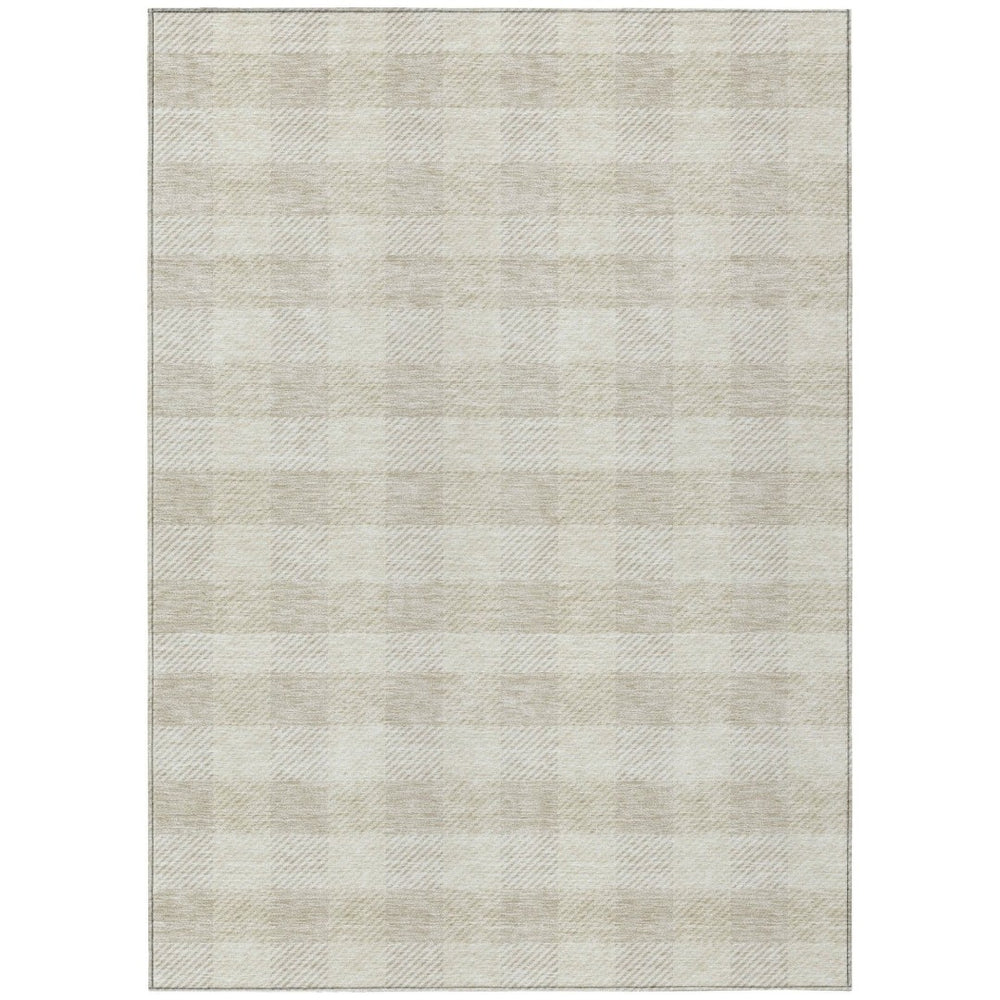 HomeRoots 5' Ivory and Beige Plaid Washable Area Rug for Indoor and Outdoor Use - Durable, Stylish & Easy Care 5' X 8' 595488