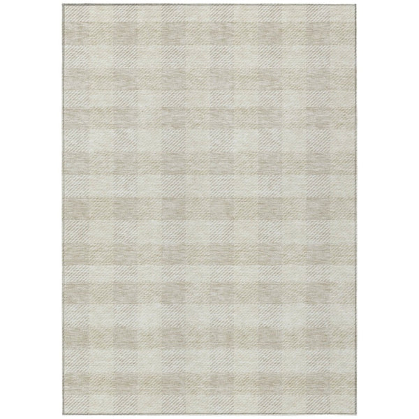 HomeRoots 5' Ivory and Beige Plaid Washable Area Rug for Indoor and Outdoor Use - Durable, Stylish & Easy Care 5' X 8' 595488