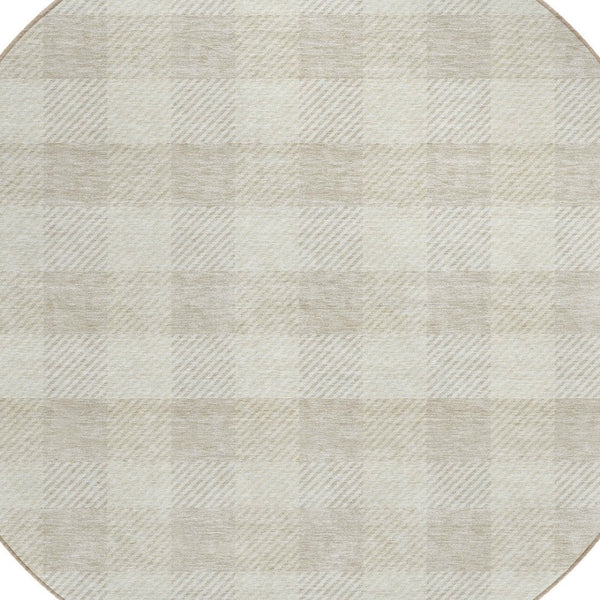 HomeRoots 5' Ivory and Beige Plaid Washable Area Rug for Indoor and Outdoor Use - Durable, Stylish & Easy Care 8' Round 595489