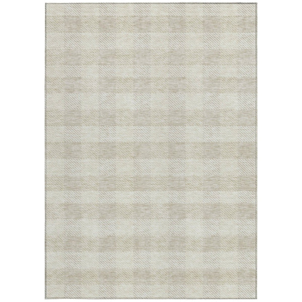 HomeRoots 9' X 12' Ivory & Beige Plaid Washable Area Rug - Durable, Stylish for Indoor & Outdoor Spaces 595491