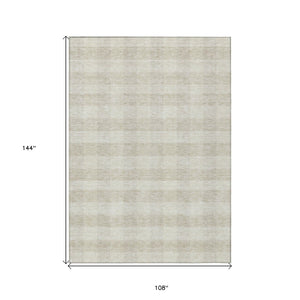 HomeRoots 9' X 12' Ivory & Beige Plaid Washable Area Rug - Durable, Stylish for Indoor & Outdoor Spaces 595491