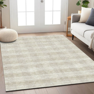 HomeRoots 5' Ivory and Beige Plaid Washable Area Rug for Indoor and Outdoor Use - Durable, Stylish & Easy Care 10' X 14' 595492