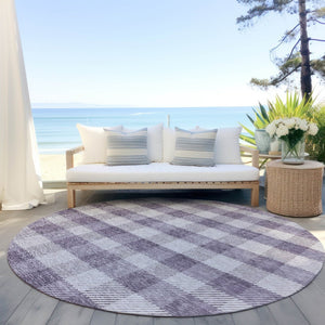 HomeRoots 5' Lavish Lavender and Ivory Plaid Washable Area Rug for Indoor Outdoor Spaces – Easy Care & Stylish 8' Round 595495