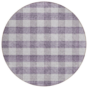 HomeRoots 5' Lavish Lavender and Ivory Plaid Washable Area Rug for Indoor Outdoor Spaces – Easy Care & Stylish 8' Round 595495