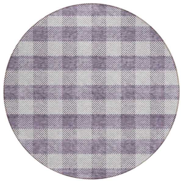 HomeRoots 5' Lavish Lavender and Ivory Plaid Washable Area Rug for Indoor Outdoor Spaces – Easy Care & Stylish 8' Round 595495