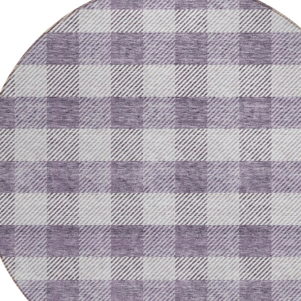HomeRoots 5' Lavish Lavender and Ivory Plaid Washable Area Rug for Indoor Outdoor Spaces – Easy Care & Stylish 8' Round 595495