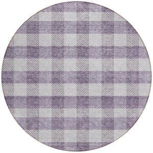 HomeRoots 5' Lavish Lavender and Ivory Plaid Washable Area Rug for Indoor Outdoor Spaces – Easy Care & Stylish 8' Round 595495