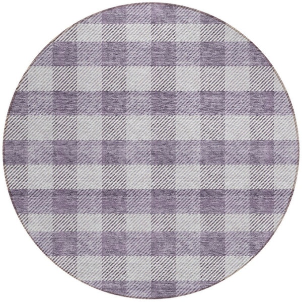HomeRoots 5' Lavish Lavender and Ivory Plaid Washable Area Rug for Indoor Outdoor Spaces – Easy Care & Stylish 8' Round 595495