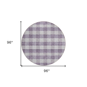 HomeRoots 5' Lavish Lavender and Ivory Plaid Washable Area Rug for Indoor Outdoor Spaces – Easy Care & Stylish 8' Round 595495