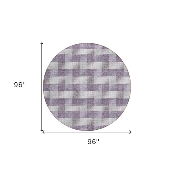 HomeRoots 5' Lavish Lavender and Ivory Plaid Washable Area Rug for Indoor Outdoor Spaces – Easy Care & Stylish 8' Round 595495