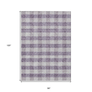 HomeRoots 5' Lavish Lavender and Ivory Plaid Washable Area Rug for Indoor Outdoor Spaces – Easy Care & Stylish 8' X 10' 595496