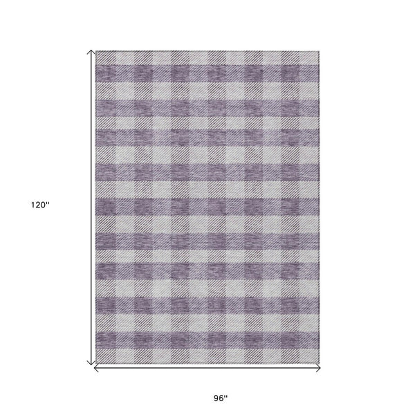 HomeRoots 5' Lavish Lavender and Ivory Plaid Washable Area Rug for Indoor Outdoor Spaces – Easy Care & Stylish 8' X 10' 595496