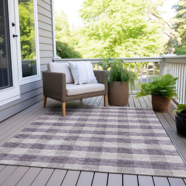 HomeRoots 5' Lavish Lavender and Ivory Plaid Washable Area Rug for Indoor Outdoor Spaces – Easy Care & Stylish 8' X 10' 595496