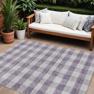 HomeRoots 9' X 12' Stylish Lavender and Ivory Plaid Washable Area Rug – Perfect for Indoor and Outdoor Spaces! 595497