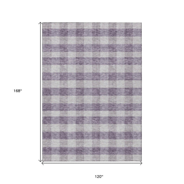 HomeRoots 5' Lavish Lavender and Ivory Plaid Washable Area Rug for Indoor Outdoor Spaces – Easy Care & Stylish 10' X 14' 595498