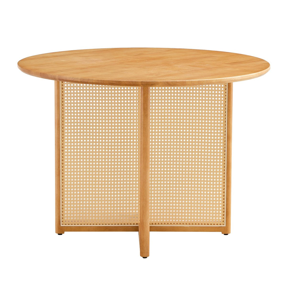 English Elm Chinese Solid Wood Round Table - Rustic Retro Design With Imitation Rattan For Dining & Office Spaces W1151P154825