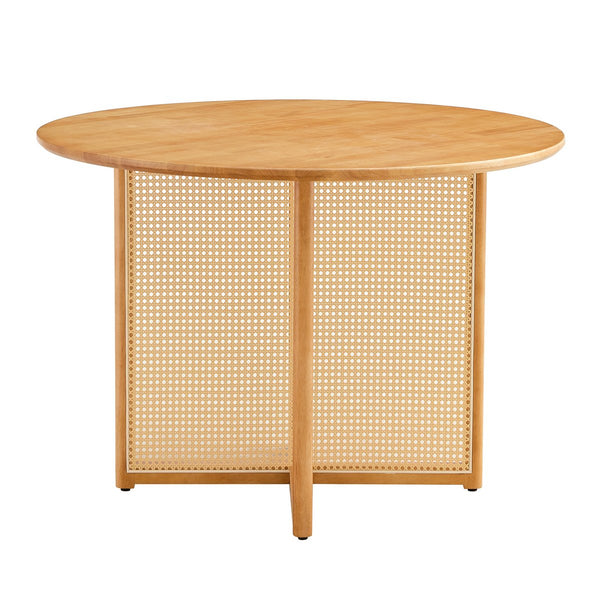 English Elm Chinese Solid Wood Round Table - Rustic Retro Design With Imitation Rattan For Dining & Office Spaces W1151P154825