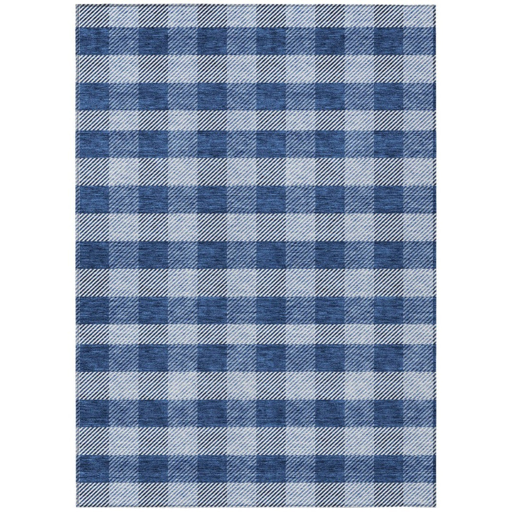 HomeRoots 5' Durable Navy Blue and Ivory Plaid Area Rug - Washable Design for Indoor and Outdoor Use 5' X 8' 595500