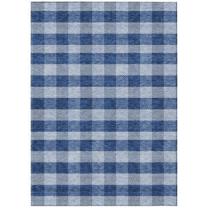 HomeRoots 5' Durable Navy Blue and Ivory Plaid Area Rug - Washable Design for Indoor and Outdoor Use 5' X 8' 595500