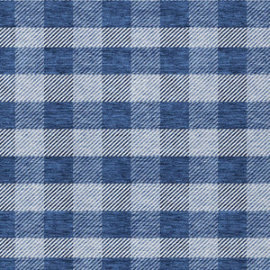 HomeRoots 5' Durable Navy Blue and Ivory Plaid Area Rug - Washable Design for Indoor and Outdoor Use 5' X 8' 595500