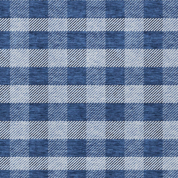 HomeRoots 5' Durable Navy Blue and Ivory Plaid Area Rug - Washable Design for Indoor and Outdoor Use 5' X 8' 595500